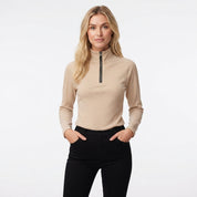 Cecily Wilson | Ribbed Knit Zip Mock Neck Top For Women