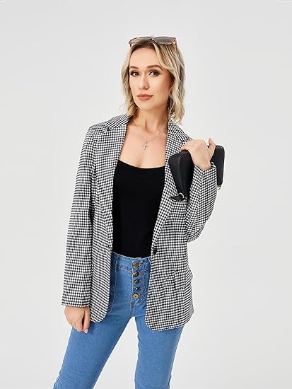 Charlotte Bennett | Houndstooth Work Jacket With Double-Breasted Lapel