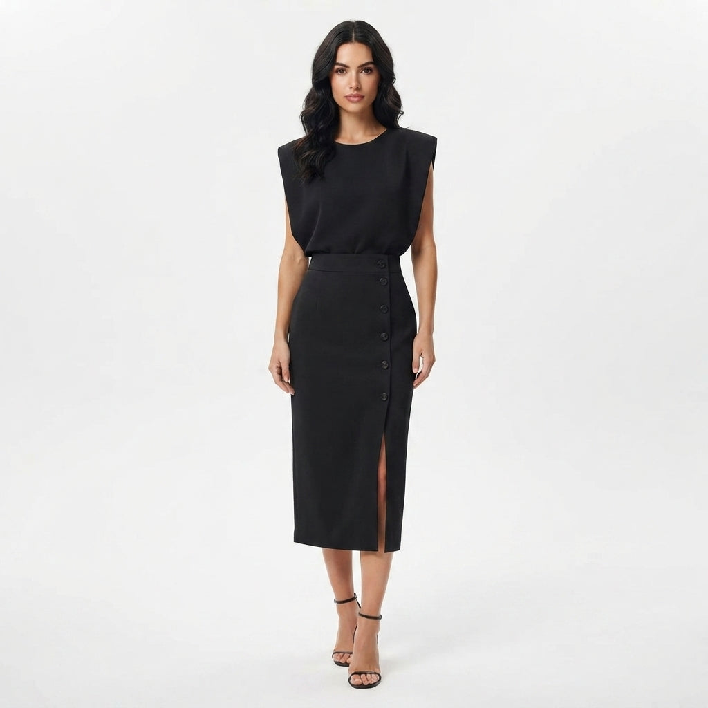 Charlotte Bellamy | Robe midi élégante à détails boutonnés pour femmes