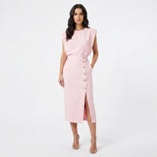 Charlotte Bellamy | Robe midi élégante à détails boutonnés pour femmes