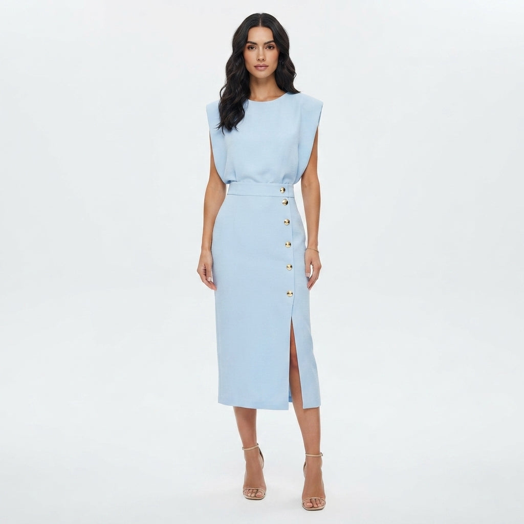Charlotte Bellamy | Robe midi élégante à détails boutonnés pour femmes