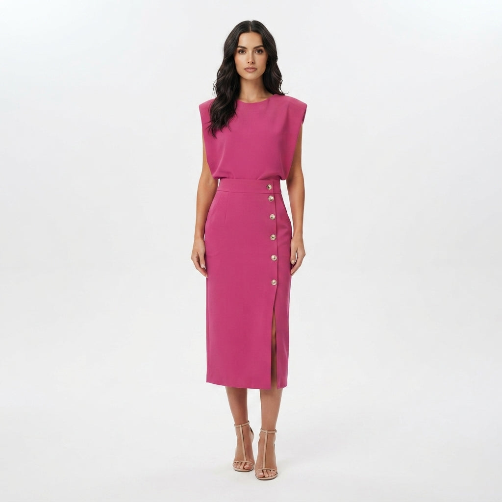 Charlotte Bellamy | Robe midi élégante à détails boutonnés pour femmes