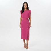 Charlotte Bellamy | Robe midi élégante à détails boutonnés pour femmes