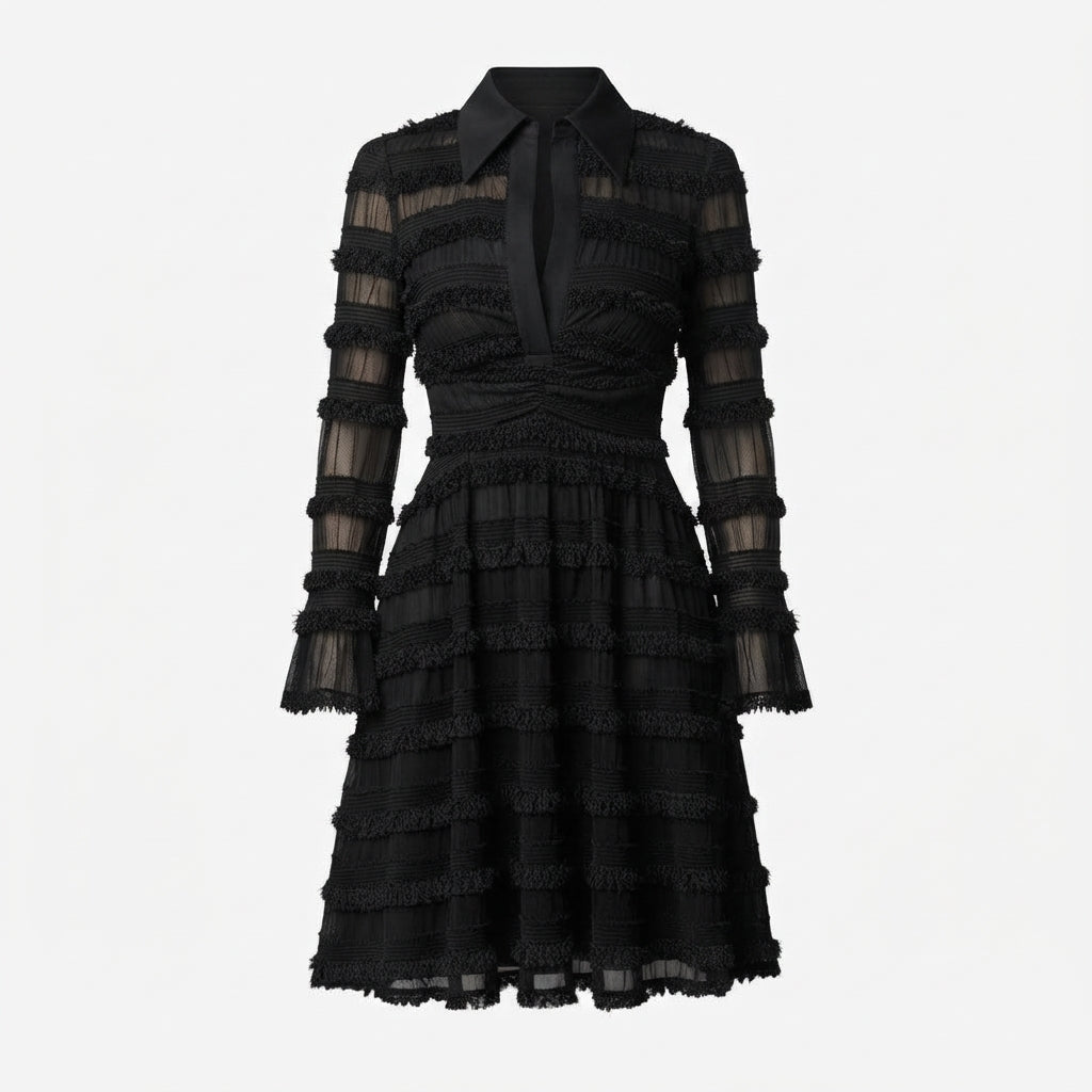 Charlotte Griffin | Robe midi texturée à manches longues et col en V