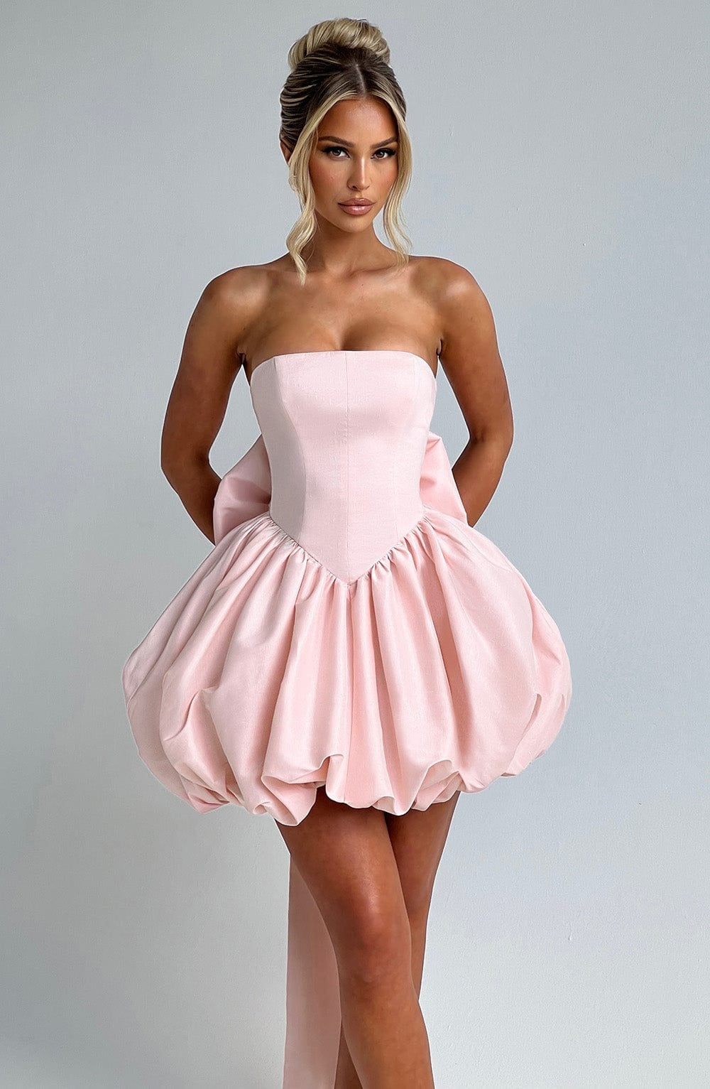 Imogen Clarke | Blush Pink Strapless Bubble Mini Dress