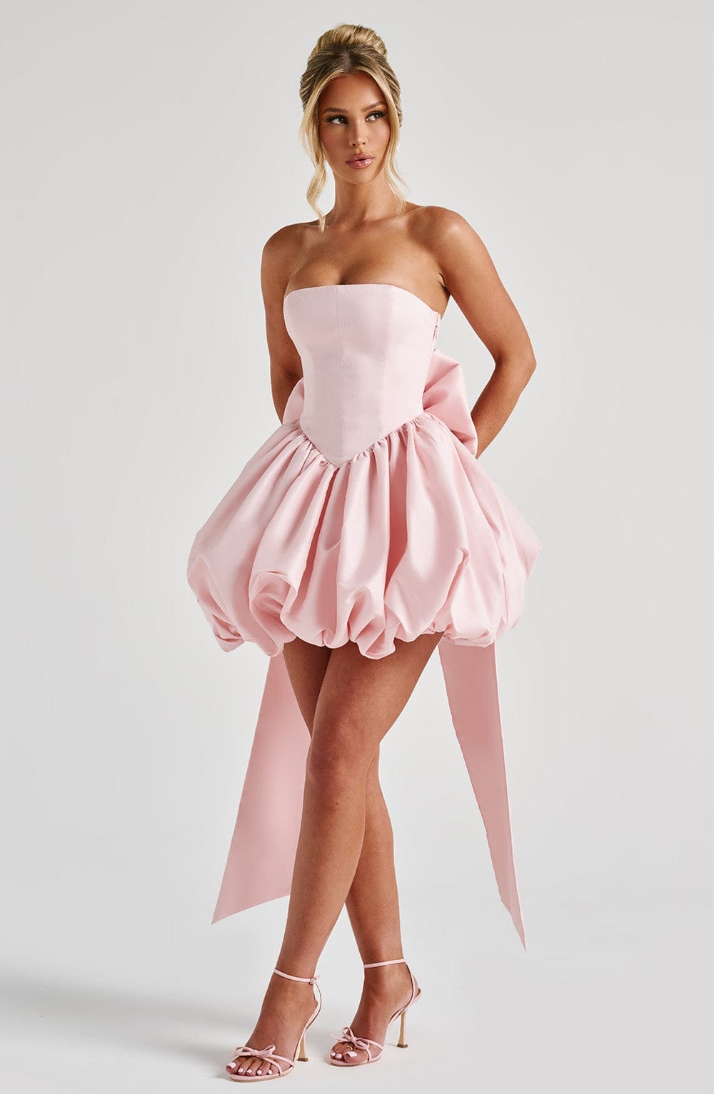 Imogen Clarke | Blush Pink Strapless Bubble Mini Dress
