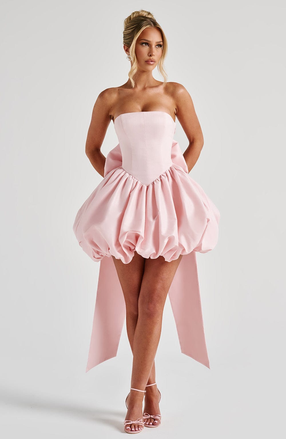 Imogen Clarke | Blush Pink Strapless Bubble Mini Dress