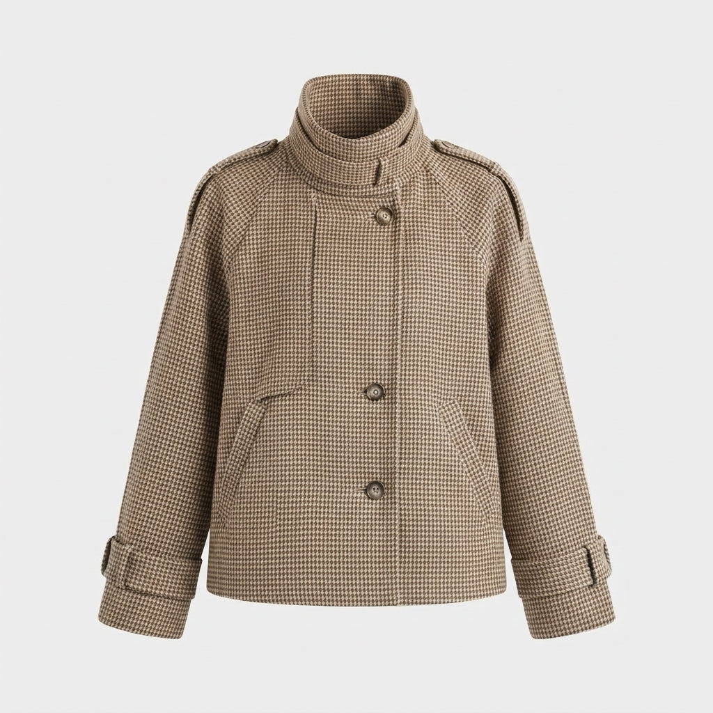 Clarissa Bellamy | Houndstooth Stand-Collar Cropped Jacket