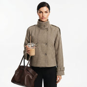 Clarissa Bellamy | Houndstooth Stand-Collar Cropped Jacket