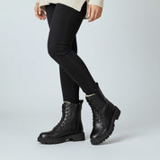 Phoebe Harrison | Black Lace-Up Ankle Boots with Faux Fur Lining