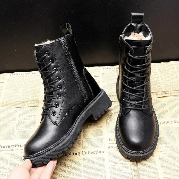 Phoebe Harrison | Black Lace-Up Ankle Boots with Faux Fur Lining