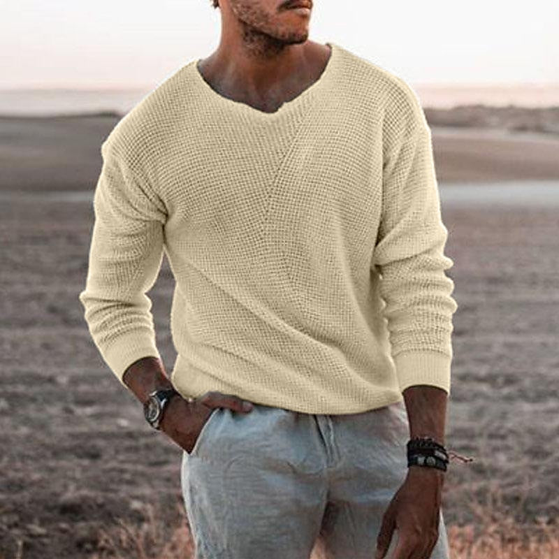 Henry Blackwell | Cream Waffle Knit Sweater for Men