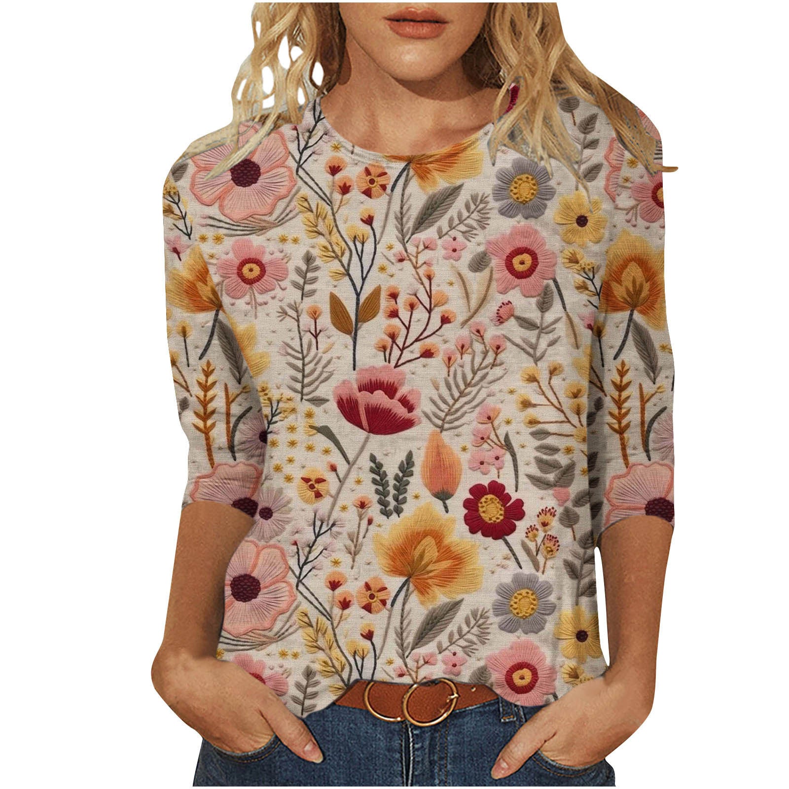 Rosie Evans | 3D Floral Print Round Neck T-Shirt