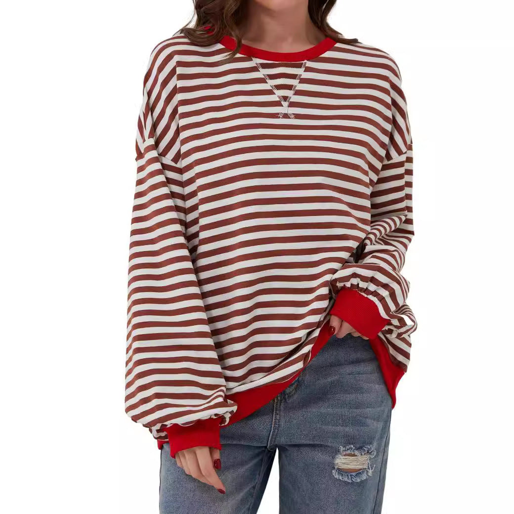 Millicent Turner | Striped Oversized Round Neck Sweatshirt