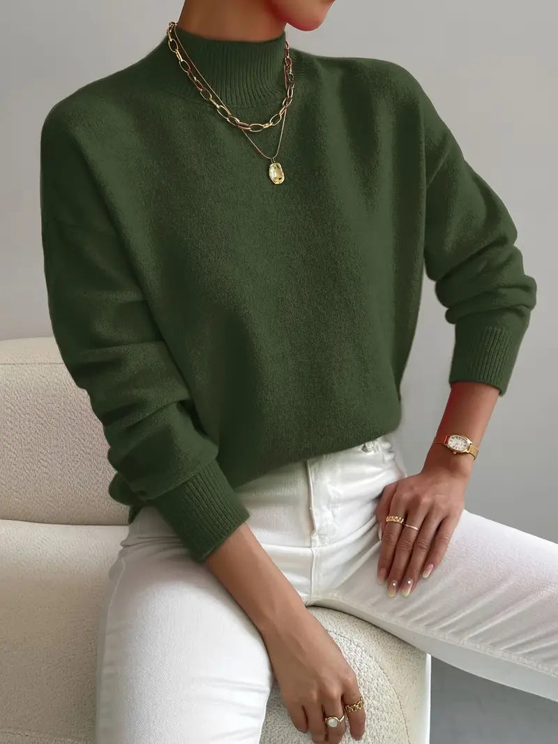 Genevieve Harding | White Ribbed Mock Neck Knit Sweater