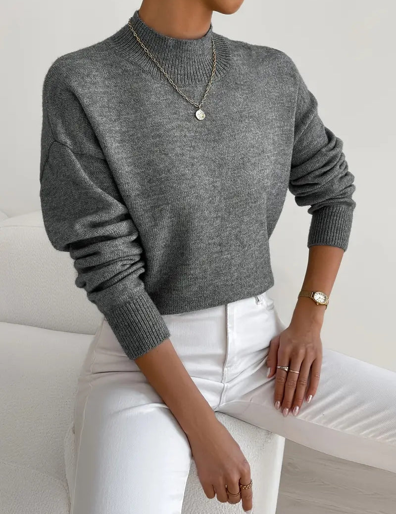 Genevieve Harding | White Ribbed Mock Neck Knit Sweater