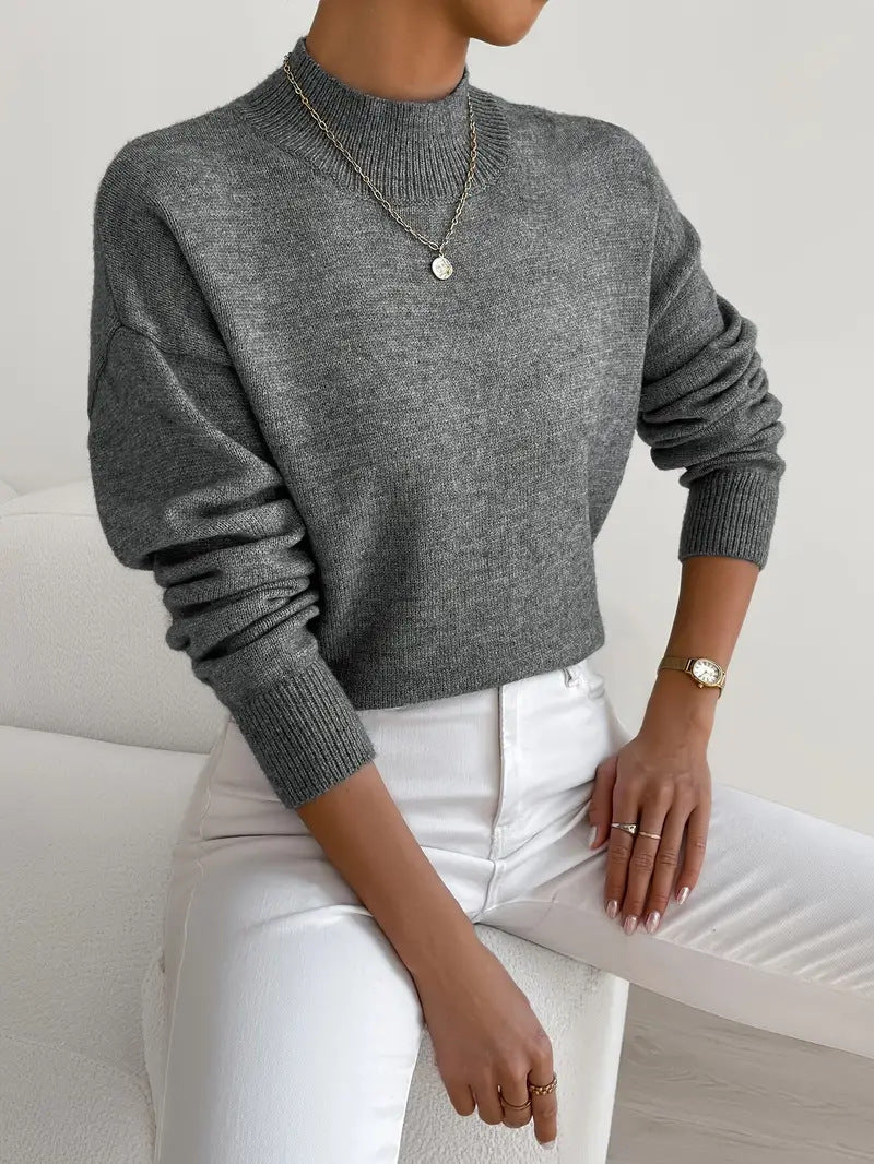 Genevieve Harding | White Ribbed Mock Neck Knit Sweater