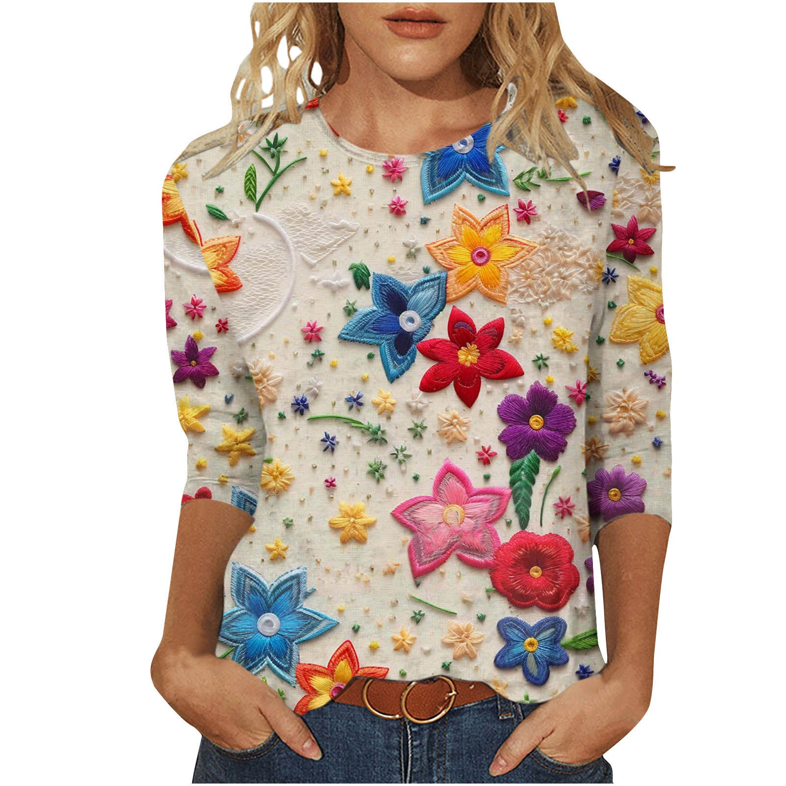 Rosie Evans | 3D Floral Print Round Neck T-Shirt