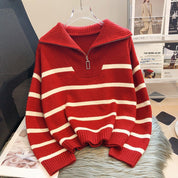 Georgina Baker | Oversized Striped Half-Zip Knit Sweater