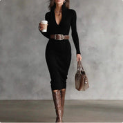 Rosie Clarke | Ribbed Knit V-Neck Midi Dress