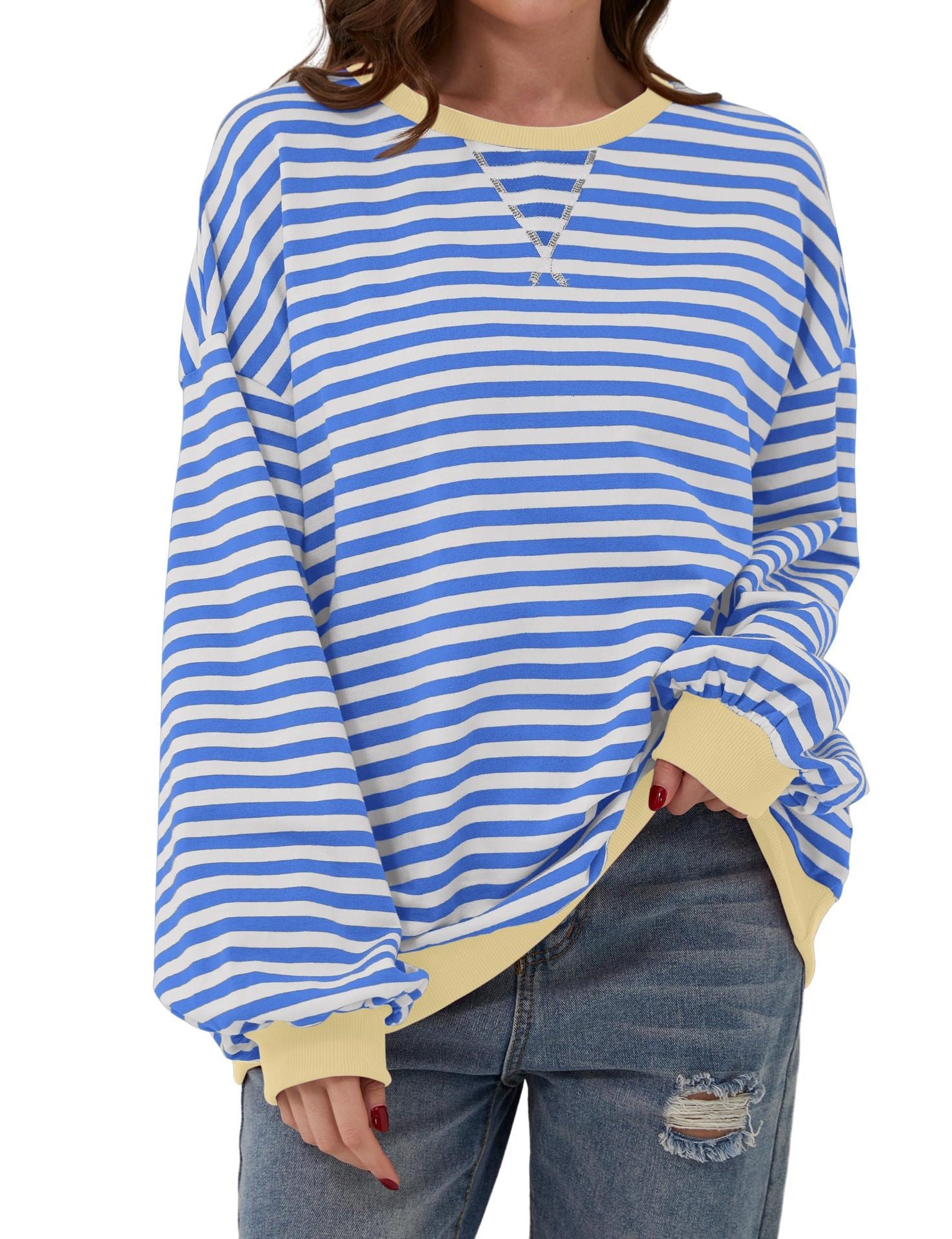Millicent Turner | Striped Oversized Round Neck Sweatshirt