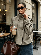 Clarissa Bellamy | Houndstooth Stand-Collar Cropped Jacket
