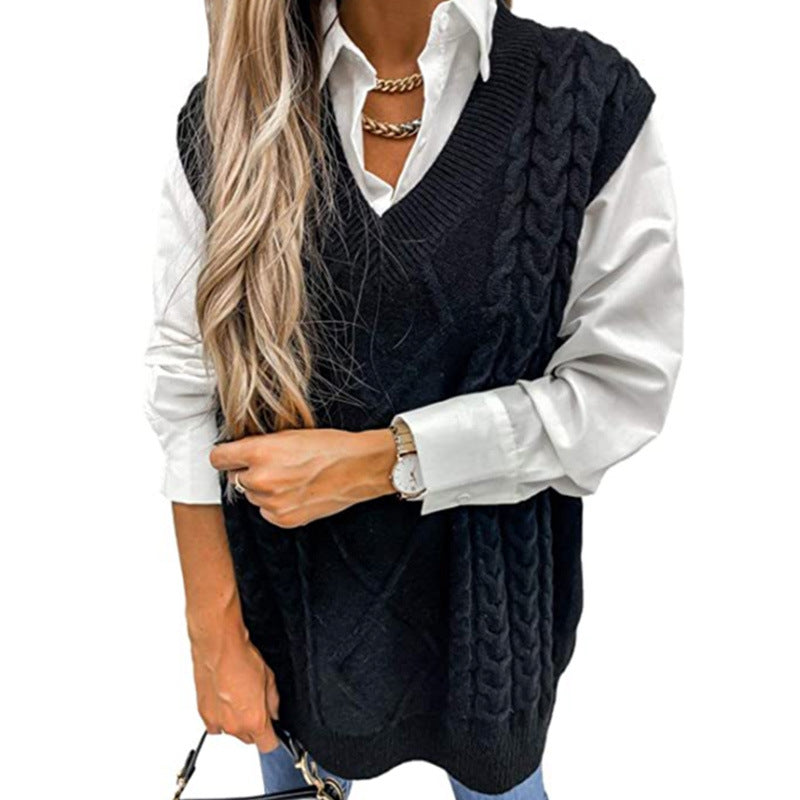 Florence Griffiths | Navy Cable Knit V-Neck Sweater Vest