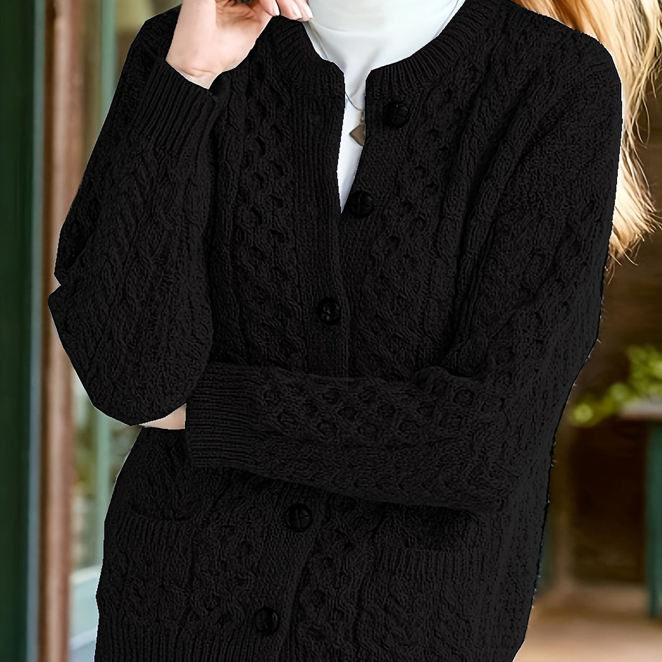 Rosalind Cooper | Textured Cable-Knit Button-Front Cardigan