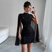 Vivienne Monroe | Glitter Cape Sleeve Mini Dress For Women