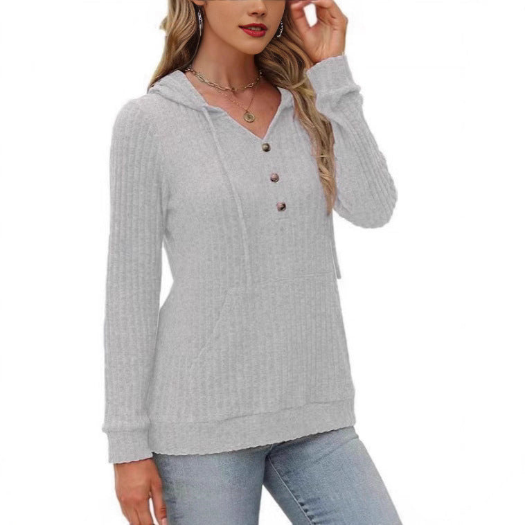 Harriet Baker | Ribbed Button-Front Hoodie Sweater