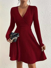 Felicity Harrison | Ribbed Knit Wrap Dress with V-Neck