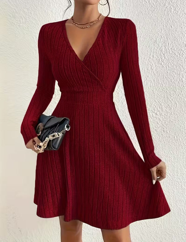 Felicity Harrison | Ribbed Knit Wrap Dress with V-Neck
