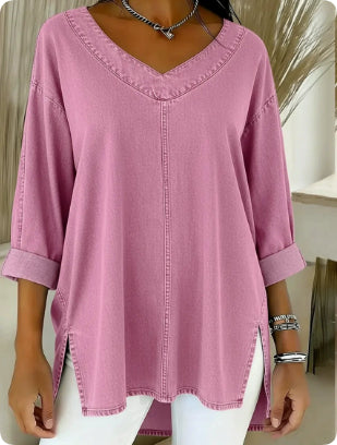 Amelia Kensington | Denim V-Neck Blouse For Women