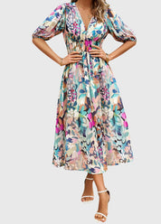 Camilla Rowntree | Robe midi fleurie à manches bouffantes