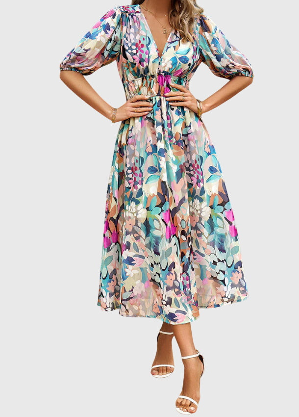 Camilla Rowntree | Robe midi fleurie à manches bouffantes