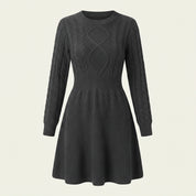 Daisy Hall | Grey Cable Knit Fit-and-Flare Sweater Dress