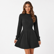 Daisy Hall | Grey Cable Knit Fit-and-Flare Sweater Dress