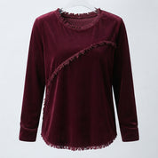 Daisy Wood | Velvet Tassel-Trim Round Neck Long Sleeve Top