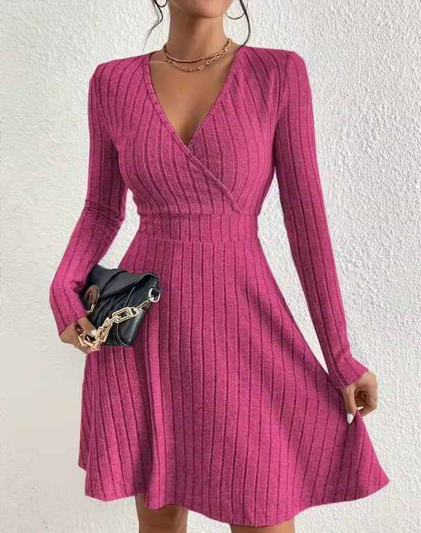 Felicity Harrison | Ribbed Knit Wrap Dress with V-Neck