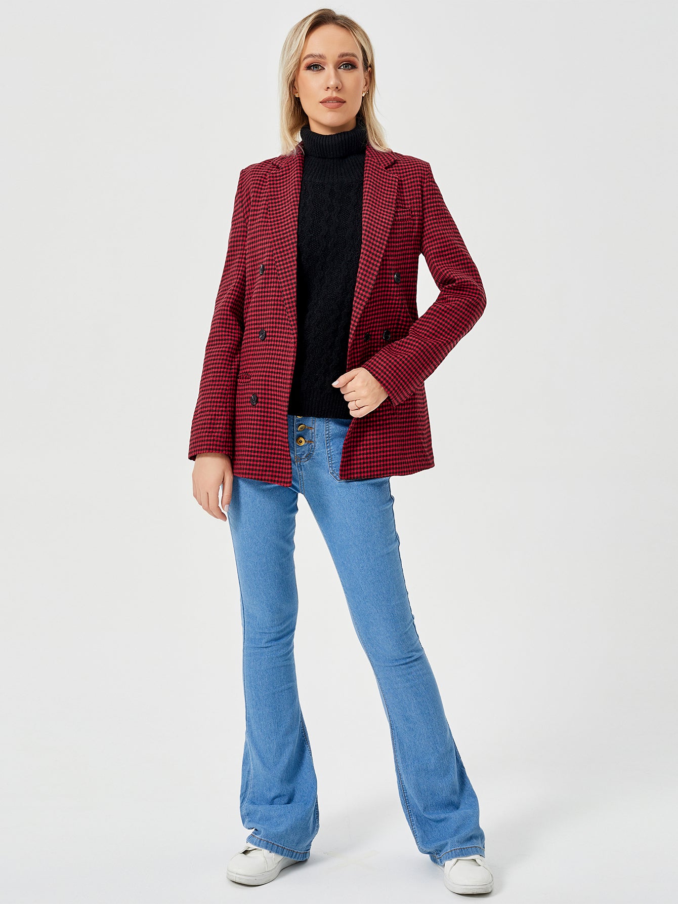 Charlotte Bennett | Houndstooth Work Jacket With Double-Breasted Lapel