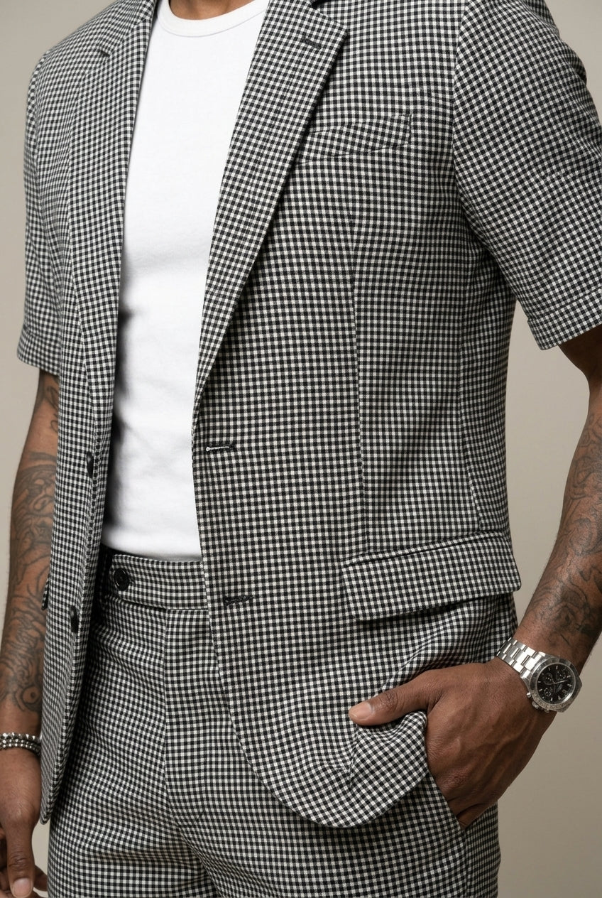 Nathaniel Cooper | Ensemble coordonné blazer à manches courtes et short à motif pied-de-poule