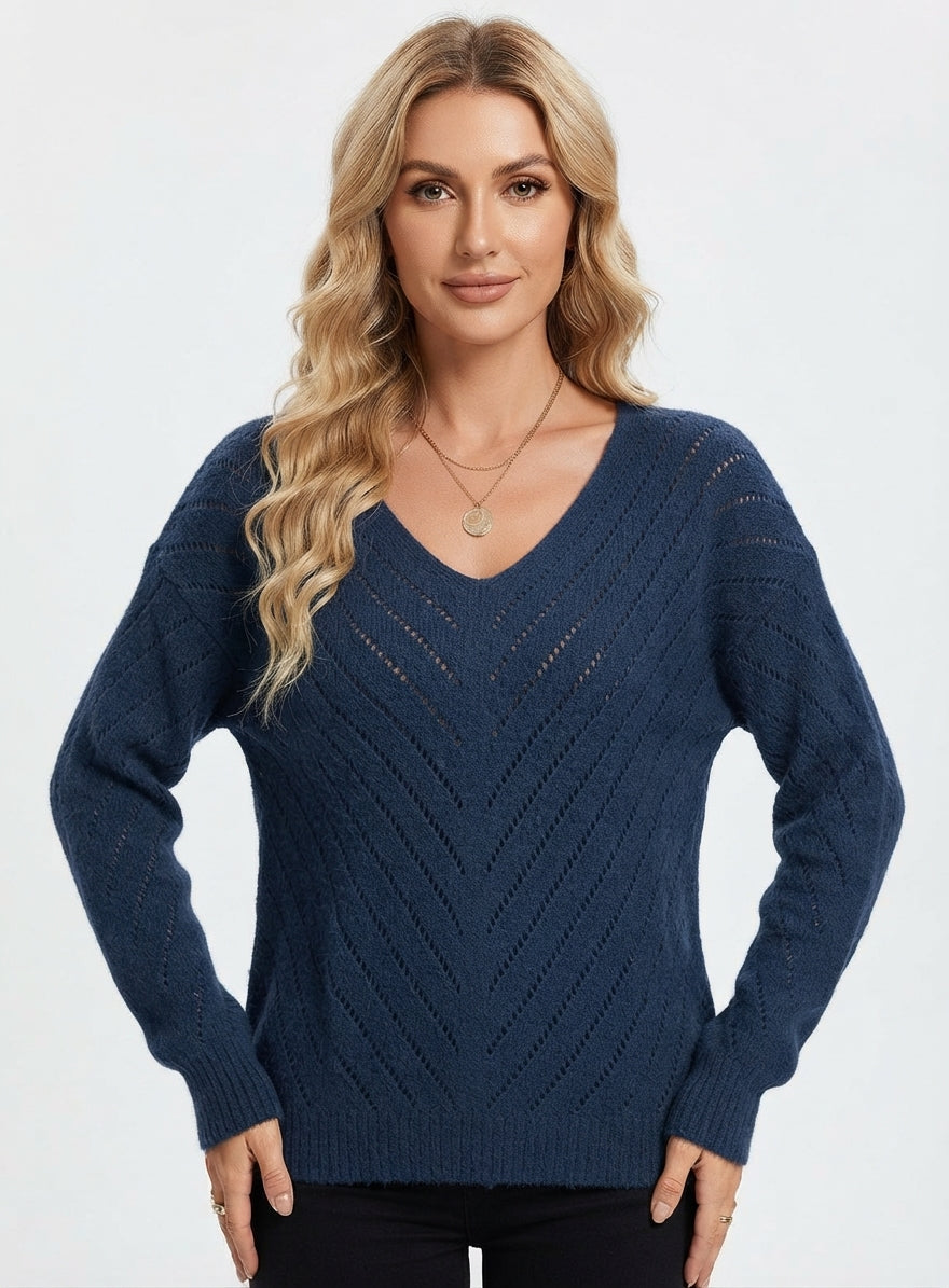 Diana Baker | Purple Pointelle Knit V-Neck Sweater