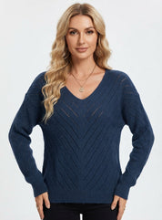 Diana Baker | Purple Pointelle Knit V-Neck Sweater