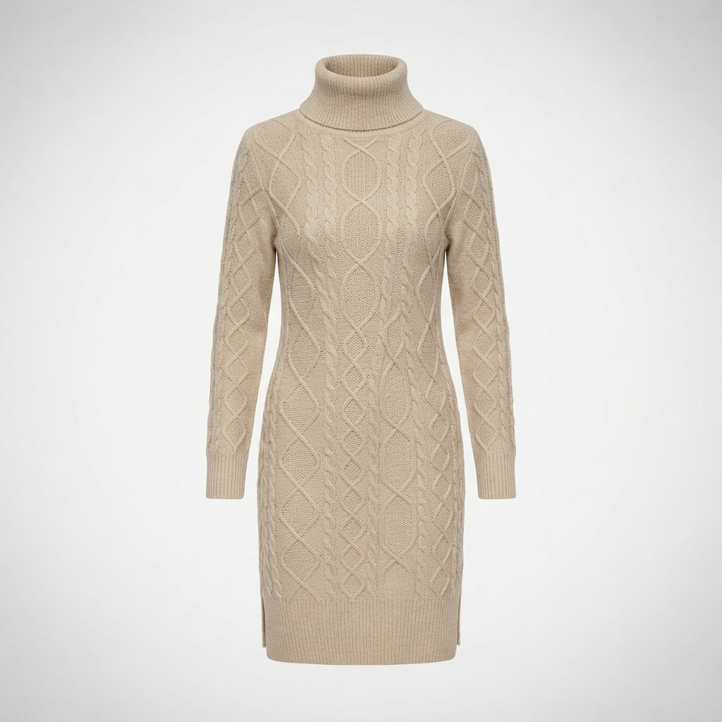 Diana Roberts | Cable Knit Turtleneck Sweater Dress