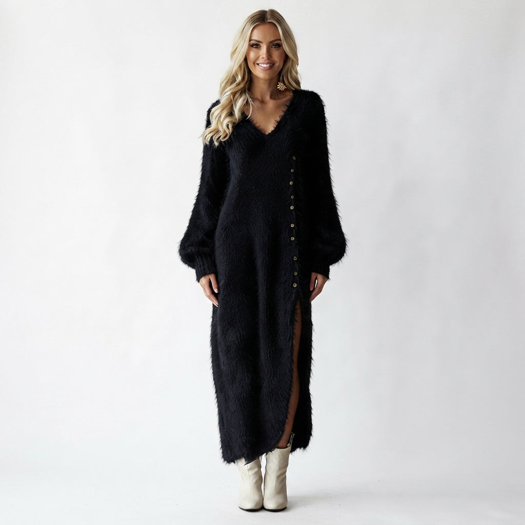 Diana Smith | Robe de fête de Noël pour femme avec col en V doublé de polaire