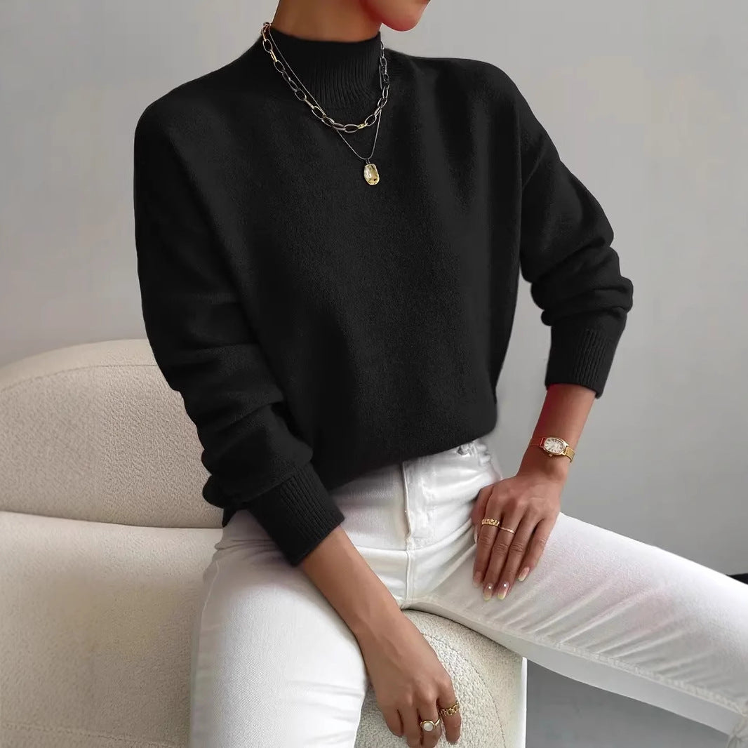 Genevieve Harding | White Ribbed Mock Neck Knit Sweater