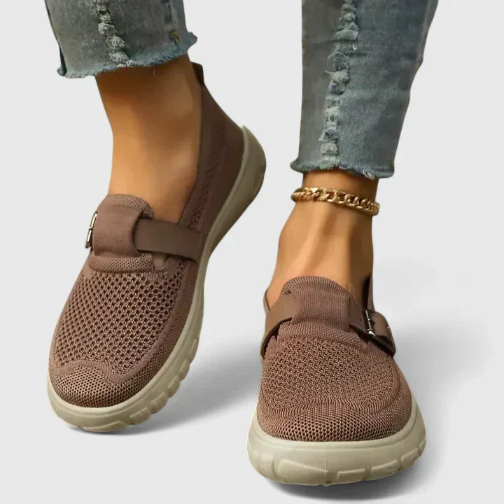 Rosalind Kemp | Cushioned Knit Loafers With Buckle Strap