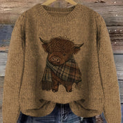 Rosamund Hartley | Pull en grosse maille à imprimé vache des Highlands