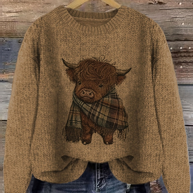 Rosamund Hartley | Pull en grosse maille à imprimé vache des Highlands