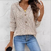 Grace Taylor | Hooded Buttoned Knit Sweatshirt